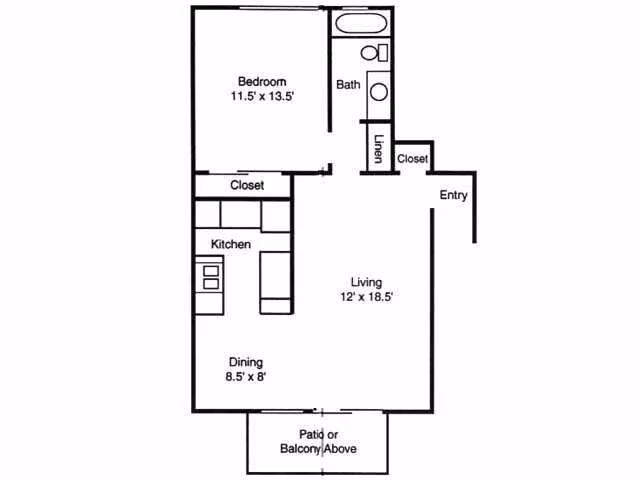 1 BED 1 BATH SMALL 110 floor plan